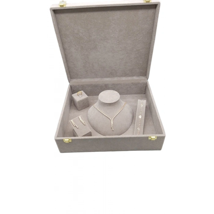 Yeni Keten Kumaş Krem Renk 35/30/10 cm Takı Sergileme Saklama Kutusu