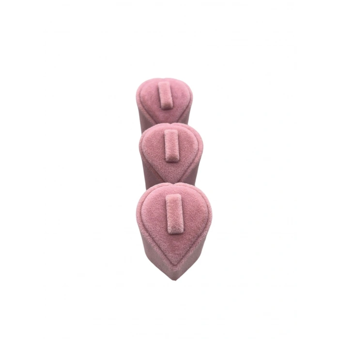 Kalp Model Süet Kumaş Pembe Renk Üçlü Takım Yüzük Sergileme Aksesuar