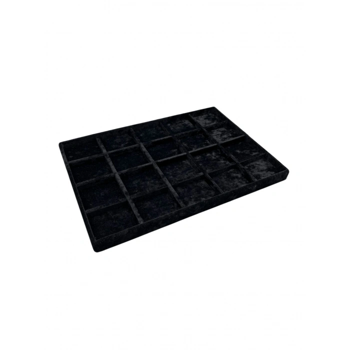 Üsküp Model Süet Kumaş Siyah Renkli 34/24 Cm 20 Bölmeli Takı Sergileme Tablası