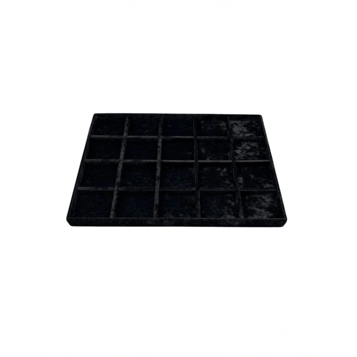 Üsküp Model Süet Kumaş Siyah Renkli 34/24 Cm 20 Bölmeli Takı Sergileme Tablası