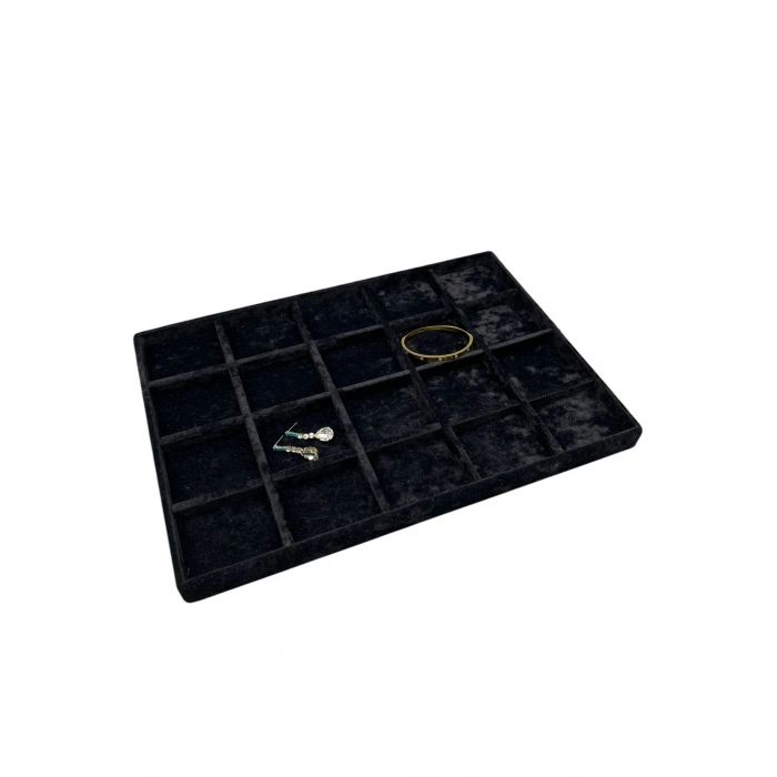 Üsküp Model Süet Kumaş Siyah Renkli 34/24 Cm 20 Bölmeli Takı Sergileme Tablası