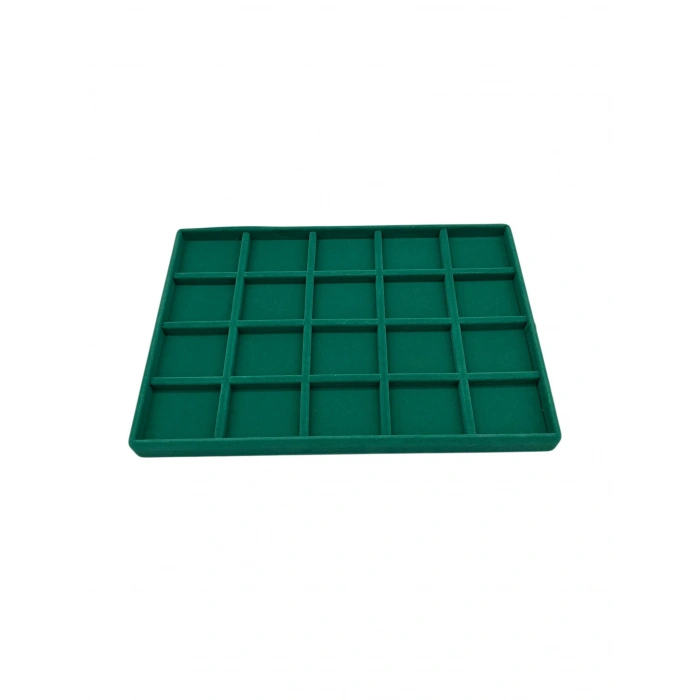 Üsküp Model Süet Kumaş Yeşil Renkli 34/24 cm 20 Bölmeli Takı Sergileme Tablası