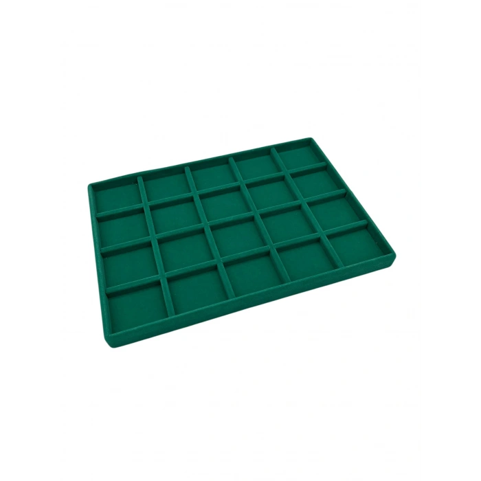 Üsküp Model Süet Kumaş Yeşil Renkli 34/24 cm 20 Bölmeli Takı Sergileme Tablası