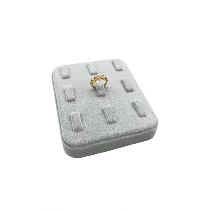 Süet Kumaş Gri Renk 12/11 cm Çoklu Tırnaklı Yüzük Sergileme Aksesuar