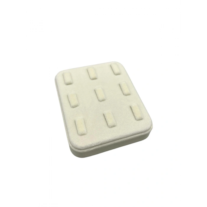 Süet Kumaş Krem Renk 12/11 cm Çoklu Tırnaklı Yüzük Sergileme Aksesuar