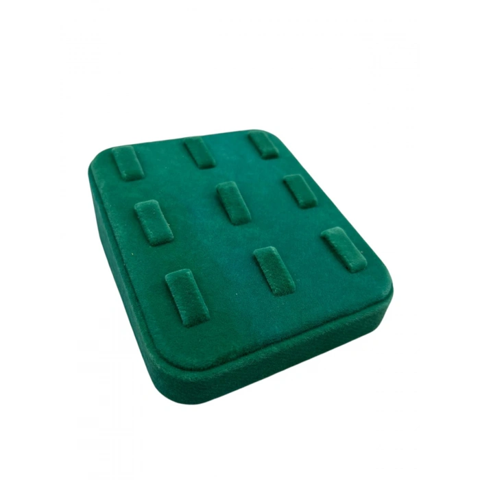 Süet Kumaş Yeşil Renk 12/11 cm Çoklu Tırnaklı Yüzük Sergileme Aksesuar