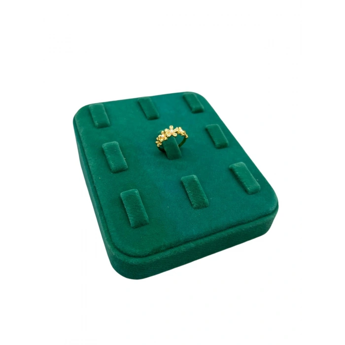 Süet Kumaş Yeşil Renk 12/11 cm Çoklu Tırnaklı Yüzük Sergileme Aksesuar