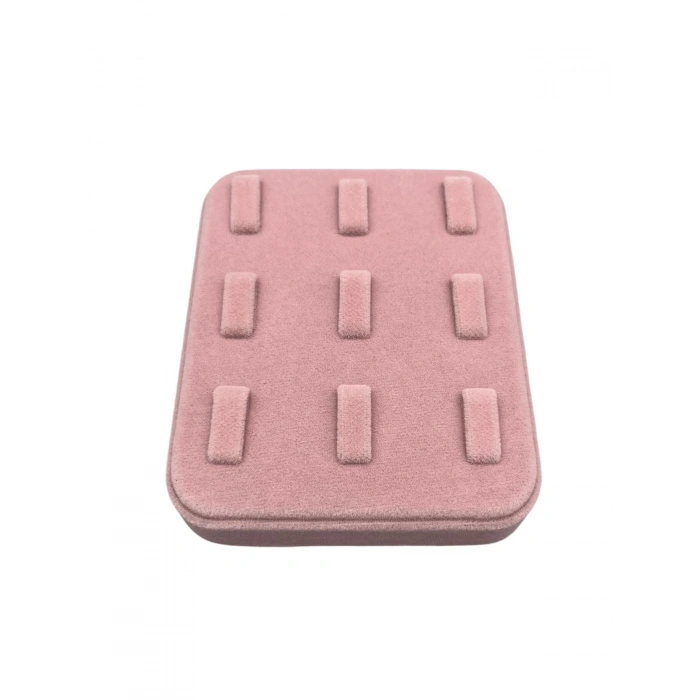 Süet Kumaş Pembe Renk 12/11 cm Çoklu Tırnaklı Yüzük Sergileme Aksesuar