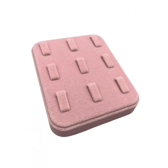 Süet Kumaş Pembe Renk 12/11 cm Çoklu Tırnaklı Yüzük Sergileme Aksesuar