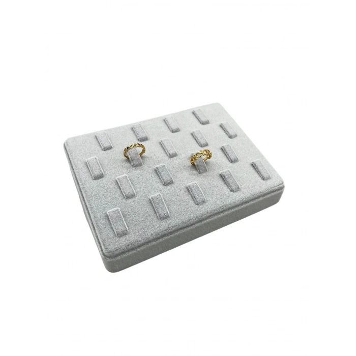 Süet Kumaş Gri Renk 18/13 cm Çoklu Tırnaklı Yüzük Sergileme Aksesuar