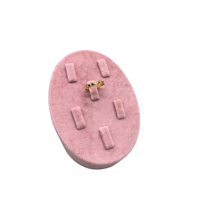 Süet Kumaş Pembe Renk Çoklu Tırnaklı Yüzük Sergileme Aksesuar