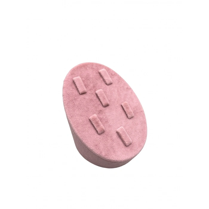 Süet Kumaş Pembe Renk Çoklu Tırnaklı Yüzük Sergileme Aksesuar