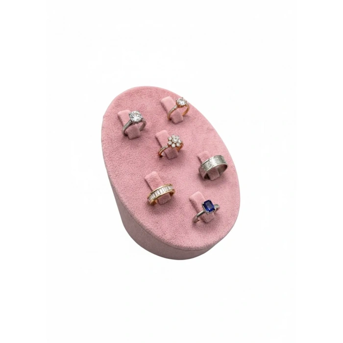 Süet Kumaş Pembe Renk Çoklu Tırnaklı Yüzük Sergileme Aksesuar