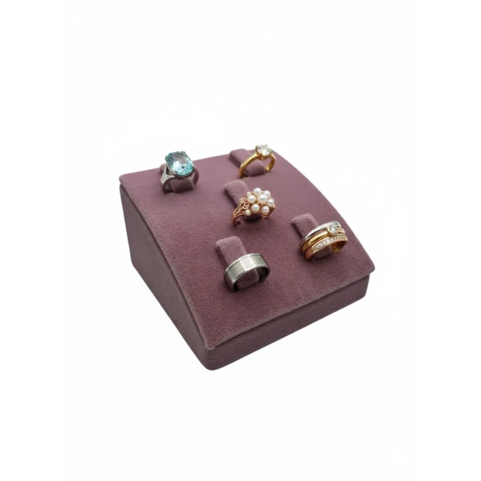 Süet Kumaş Pembe Renk Çoklu Yüzük Sergileme Standı