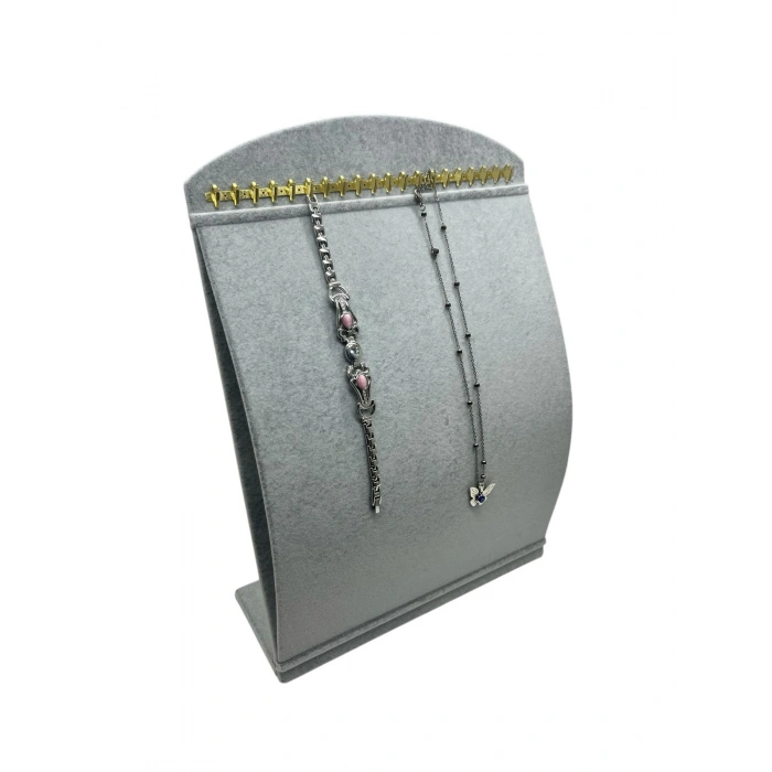 Süet Kumaş Gri Renk 34 cm / 24 cm Dik Bombeli Takı Standı
