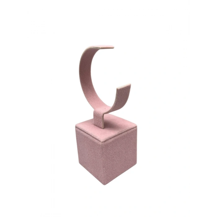 Süet Kumaş Pembe Renk 13 Cm Kelepçe Saat Sergileme Standı