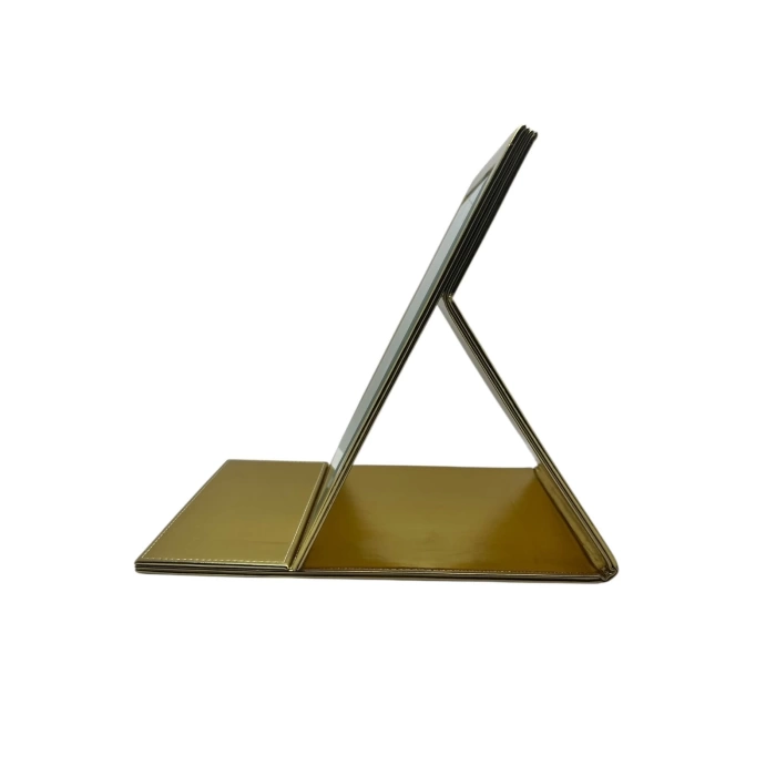 Deri Kumaş Kaplama Sarı Renk 31*31 cm Katlanabilir Ayaklı Takı Ve Makyaj Aynası