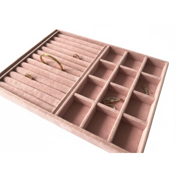 Berlin Model Süet Kumaş Pembe Renk 24/34 Cm Sosisli-bölmeli Takı Sergileme Standı