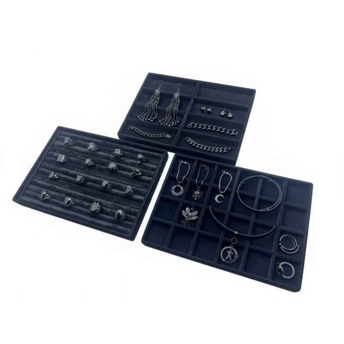 Bern Model Süet Kumaş Siyah Renk 34/24cm 3 Lü TakımTakı Sergileme Standı