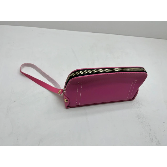 Deri Kumaş Pembe Renk 17x10 Cm Takı-Makyaj Fermuarlı Çantası