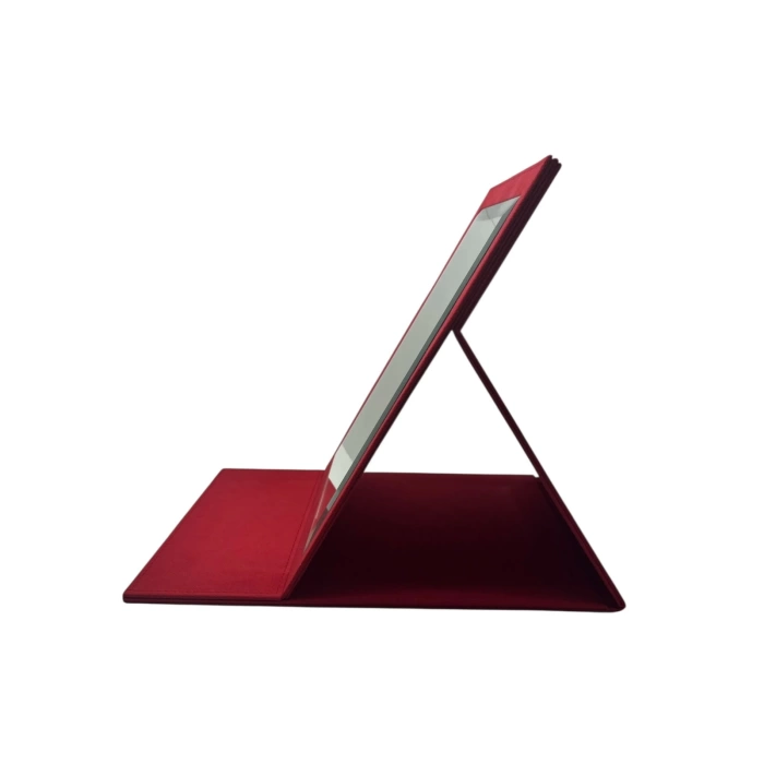 Süet Kumaş Kaplama Kırmızı Renk 31*31 cm Katlanabilir Ayaklı Takı Ve Makyaj Aynası