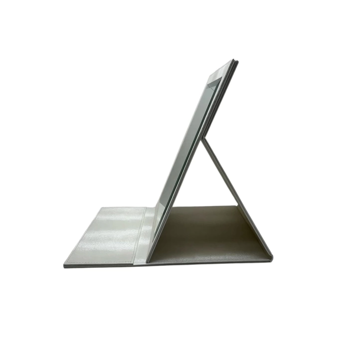 Deri Kumaş Kaplama Krem Renk 31*31 cm Katlanabilir Ayaklı Takı Ve Makyaj Aynası