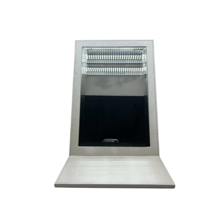 Deri Kumaş Kaplama Krem Renk 31*31 cm Katlanabilir Ayaklı Takı Ve Makyaj Aynası
