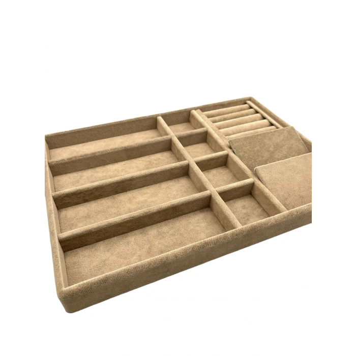 Helsinki Model Süet Kaplama Sütlü Kahve Renk 34/24 cm Çoklu Mix Çekmece Içi Takı Düzenleyicisi