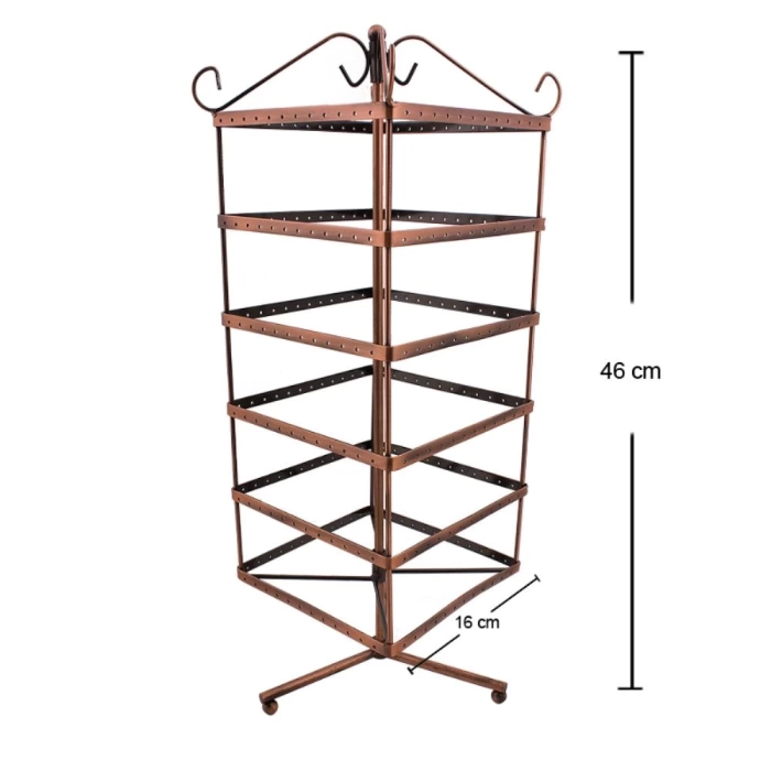 İthal Metal Dönen Kare Model Bakır Renk 46x16 Cm Küpe Standı
