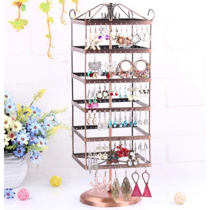 İthal Metal Dönen Kare Model Bakır Renk 46x16 Cm Küpe Standı