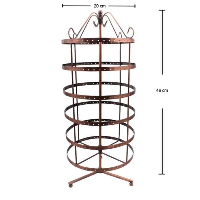 İthal Metal Dönen Yuvarlak Model Bakır Renk 46x16 Cm Küpe Standı