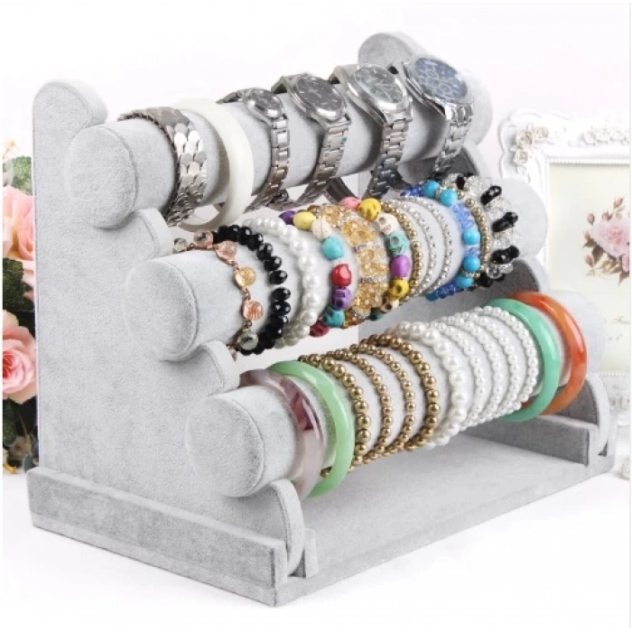 İthal Süet Kumaş Gri Renk 30 /24 cm Çıkmalı Bileklik Saat Standi