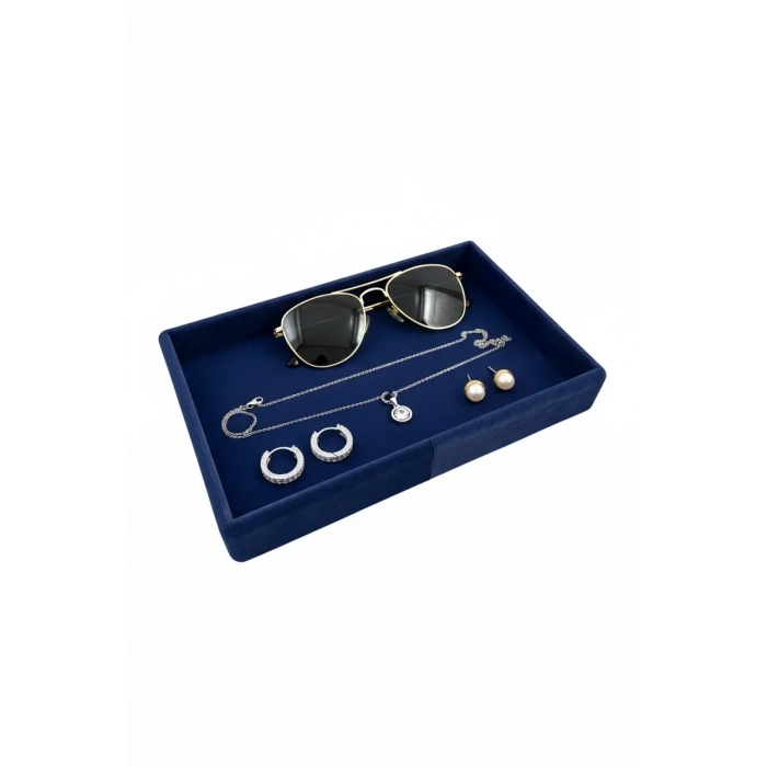 Küçük Boy Süet Kumaş Lacivert Renk 22/14 cm Servis Tablası