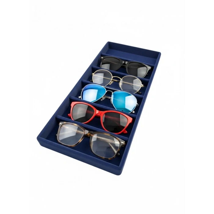 Lefkoşa Model Süet Kumaş Lacivert Renk 38 Cm / 19 Cm Gözlük Sergileme Çekmece İçi Stand