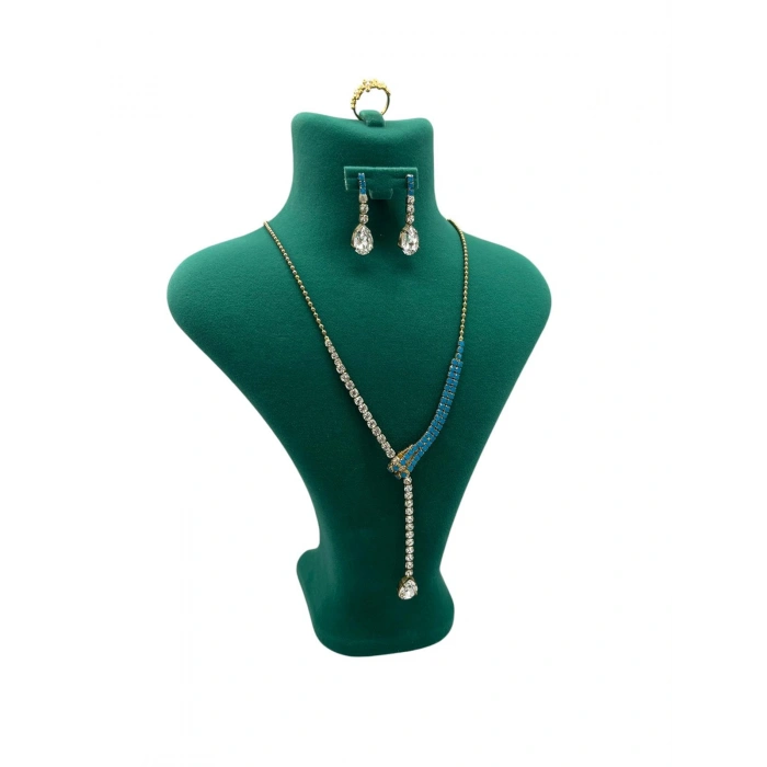 Londra Model Süet Kumaş Yeşil Renk 28/22Cm Takım Kolye-Küpe-Yüzük Sergileme Mankeni