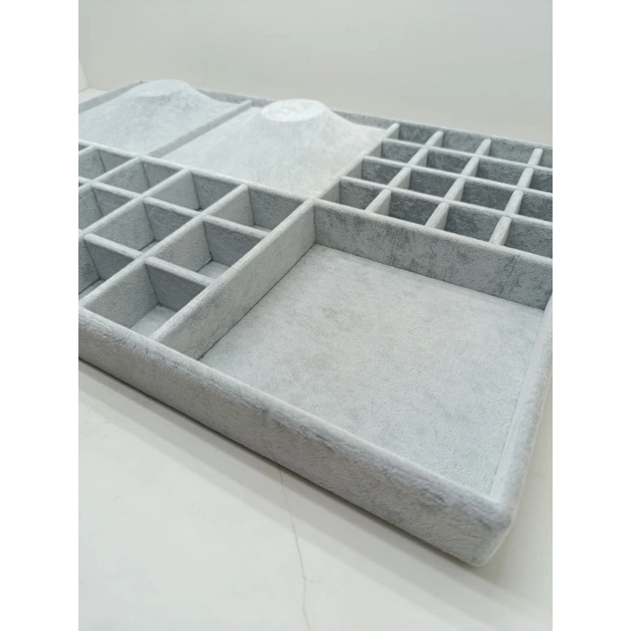 Yerli Üretim Süet Kumaş 55/35 Cm Süet Kaplama Gri Renk Çekmece içi Takı Tablası