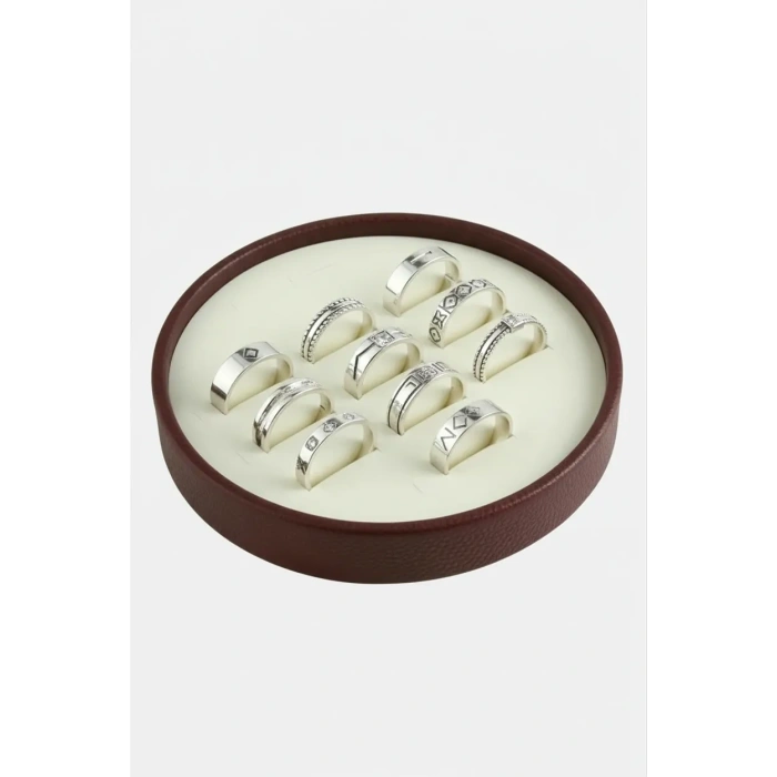 Silindir Model Deri Kumaş Bordo Renk 20/20 cm Batırmalı Yüzük Tablası