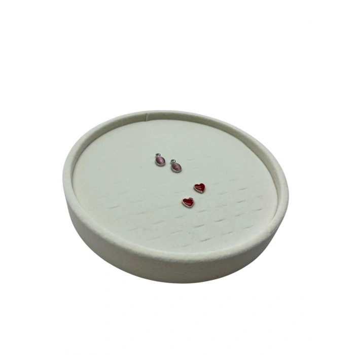 Silindir Model Süet Kumaş 20/20 cm Batırmalı Krem Küpe-Piercing Tablası