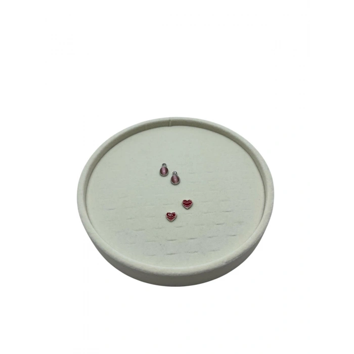 Silindir Model Süet Kumaş 20/20 cm Batırmalı Krem Küpe-Piercing Tablası