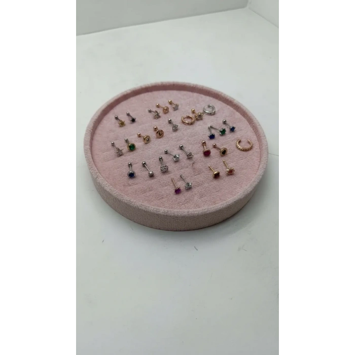 Silindir Model Süet Kumaş 20/20 cm Batırmalı Pembe Küpe-Piercing Tablası