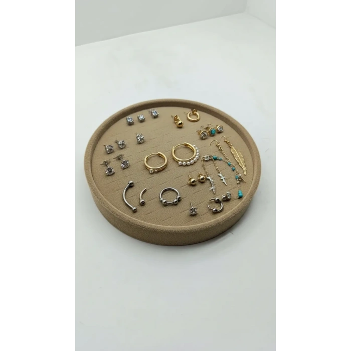 Silindir Model Süet Kumaş 20/20 cm Batırmalı Sütlü Kahve Küpe-Piercing Tablası