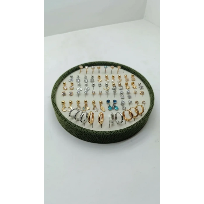 Silindir Model Süet Kumaş 20/20 cm Batırmalı Yeşil-Krem Küpe-Piercing Tablası