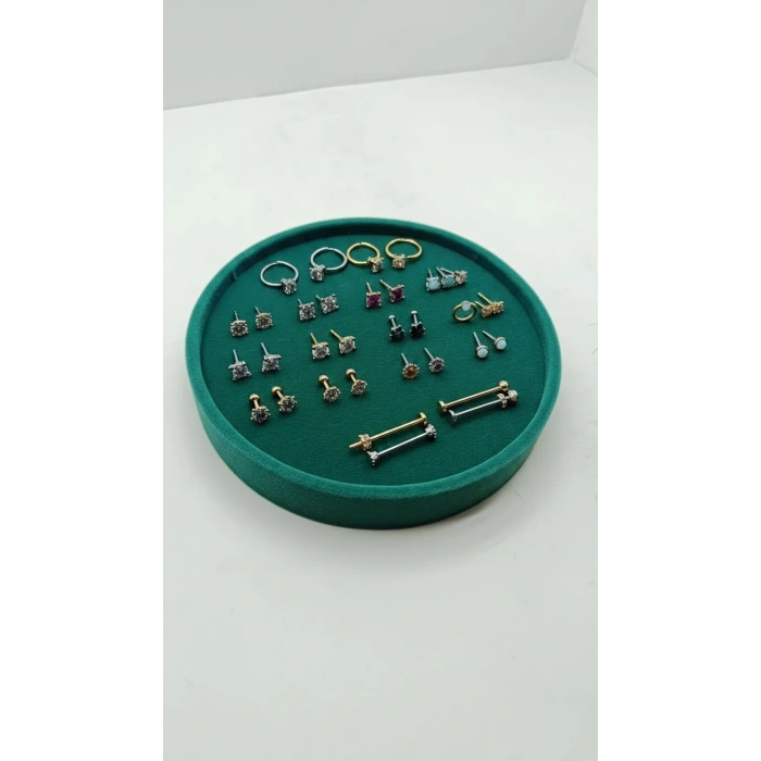 Silindir Model Süet Kumaş 20/20 cm Batırmalı Yeşil Küpe-Piercing Tablası