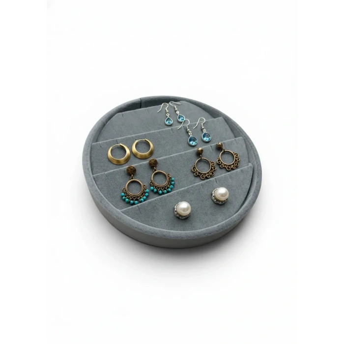 Silindir Model Süet Kumaş 20/20 cm Gri Küpe-Piercing Tablası