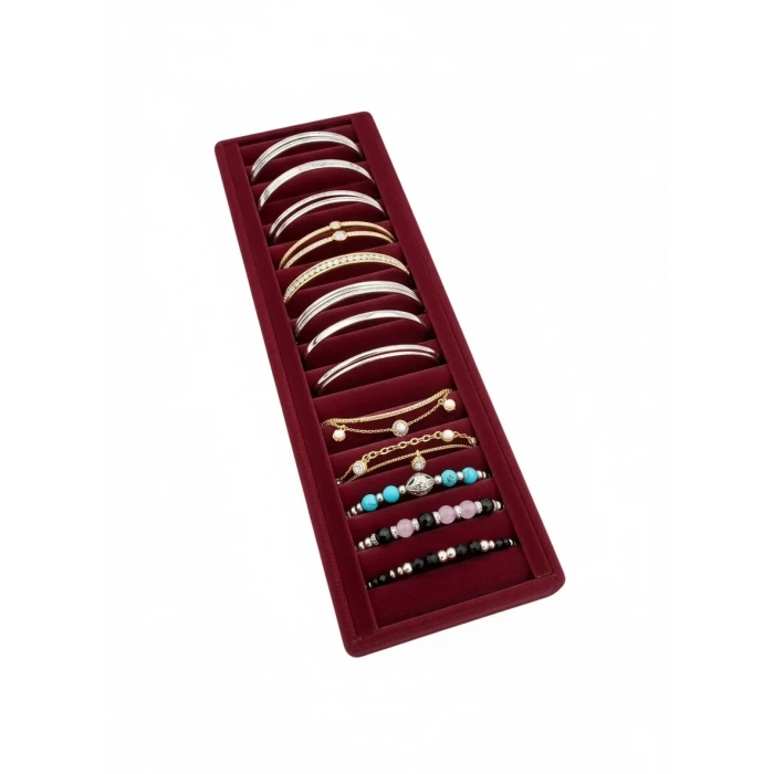 Süet Kaplama Bordo Renk Sosisli 34/11 Cm Bileklik Kelepçe Tablası