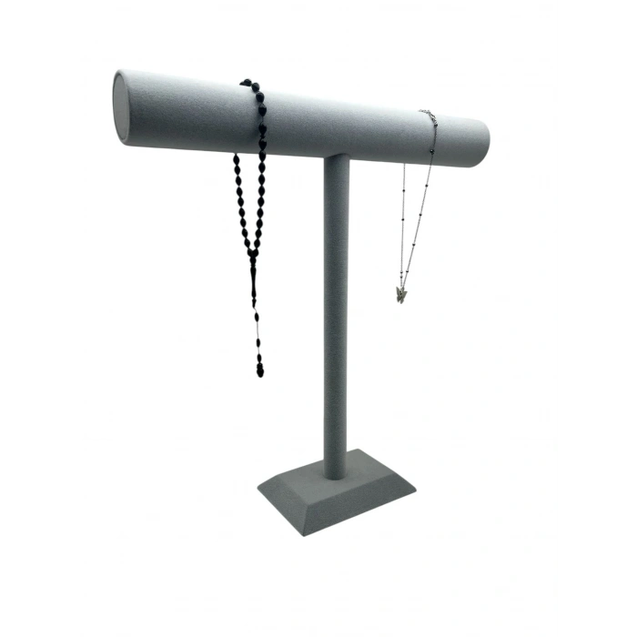 Süet Kaplama Gri Renk Uzun 50/40cm Kolye -Tesbih Sergileme Standı