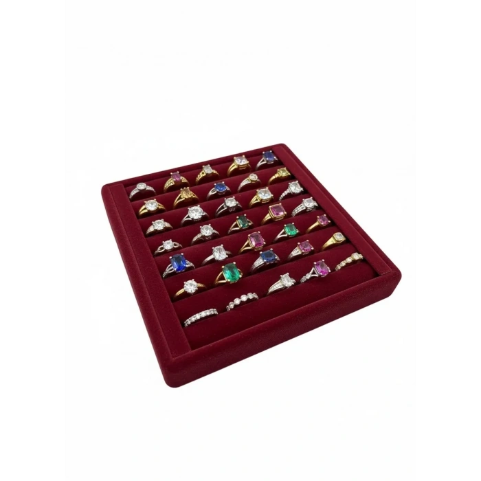 Süet Kumaş Bordo Renk 15 cm / 15 cm Yüzük Sergileme Standı