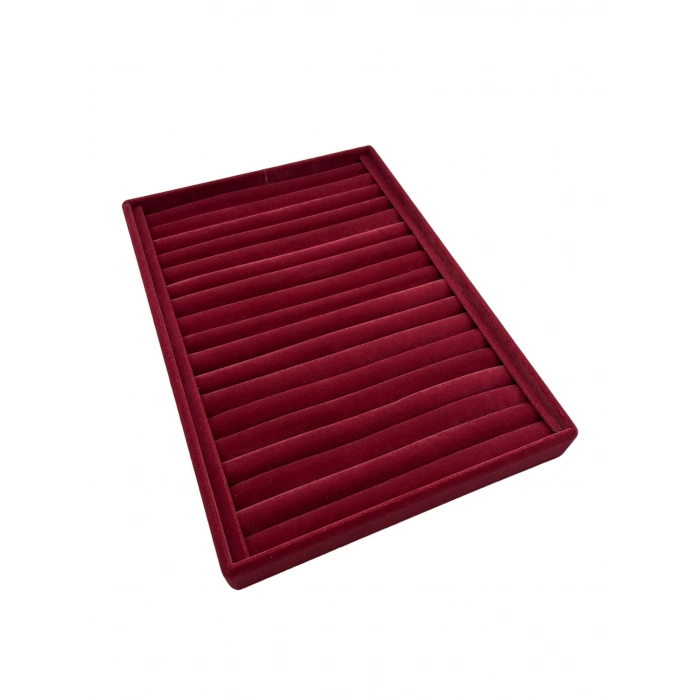 Süet Kumaş Bordo Renk 34 cm / 24 cm Dikine Sosisli Yüzük Sergileme Standı