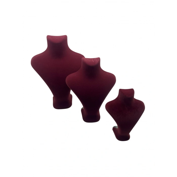 Süet Kumaş Bordo Renk Üç Boy Takı Sergileme Mankeni