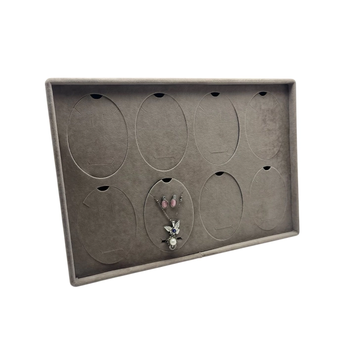 Süet Kumaş Füme 34-24 Cm Ayaklı 8 Pedli Kolye Tabla Stand